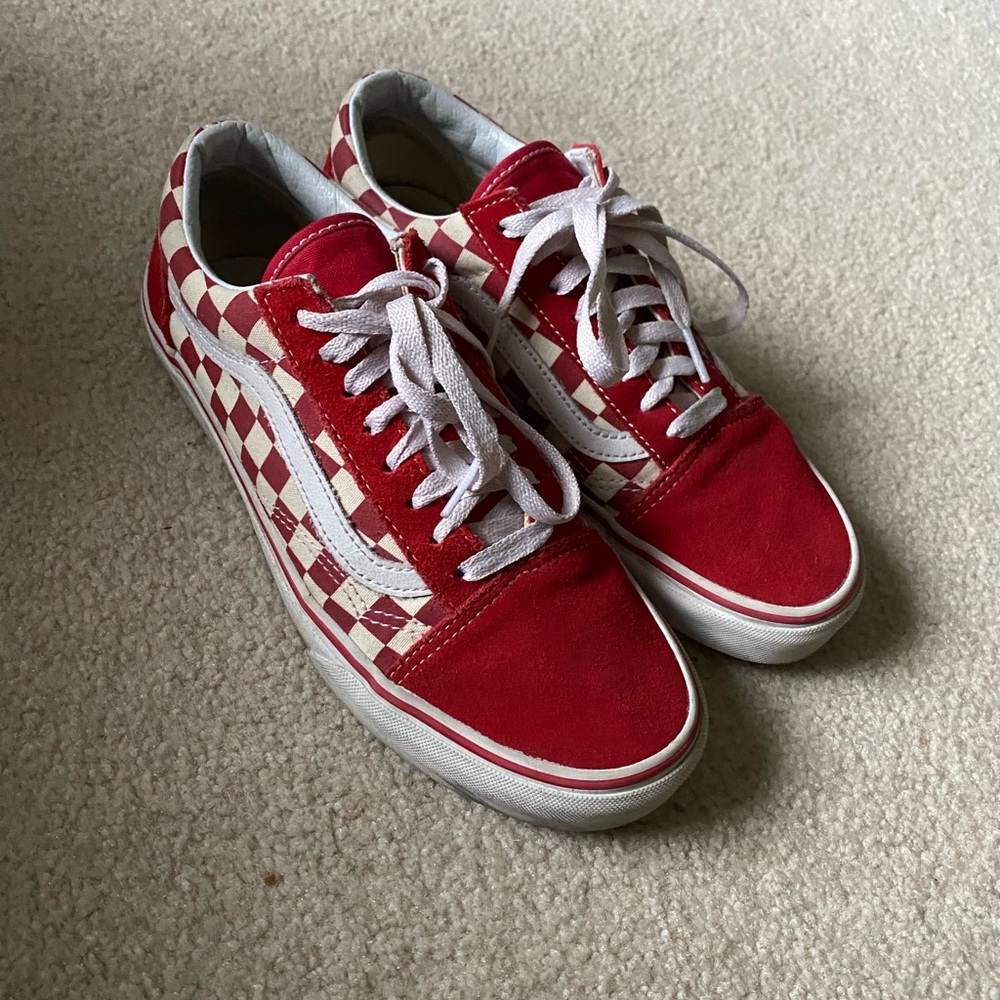 Red Checkered Old Skool Vans Shoes Size 8.5 W, 7 M